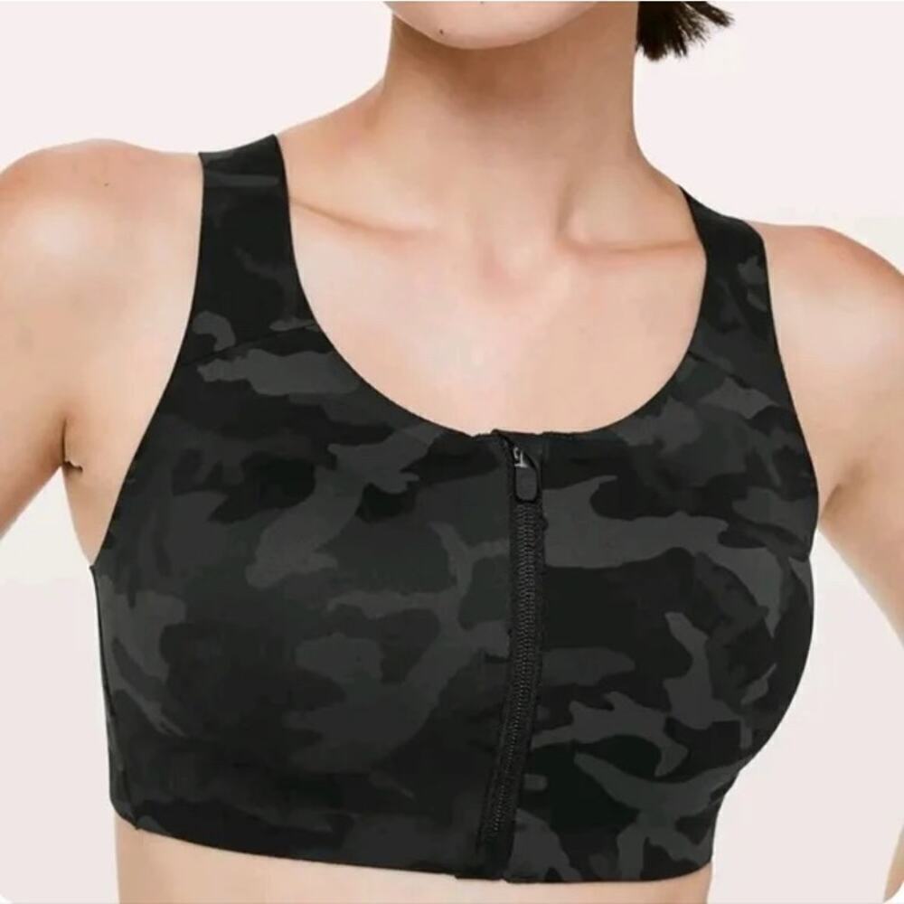 Lululemon Black Camouflage Crossback Sports Enlite Bra Women's Size 32C